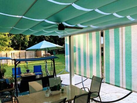 Overhead retractable canopies with added vertical shades