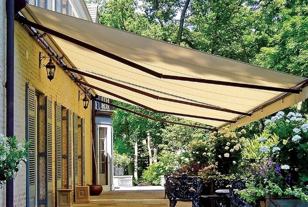Retractable awnings on a sunny day